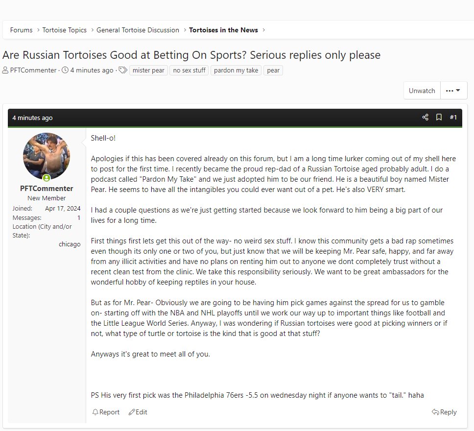 PFTCommenter's tweet photo. I am offically a active poster on Tortoise Forums https://t.co/3XdatFZoOz