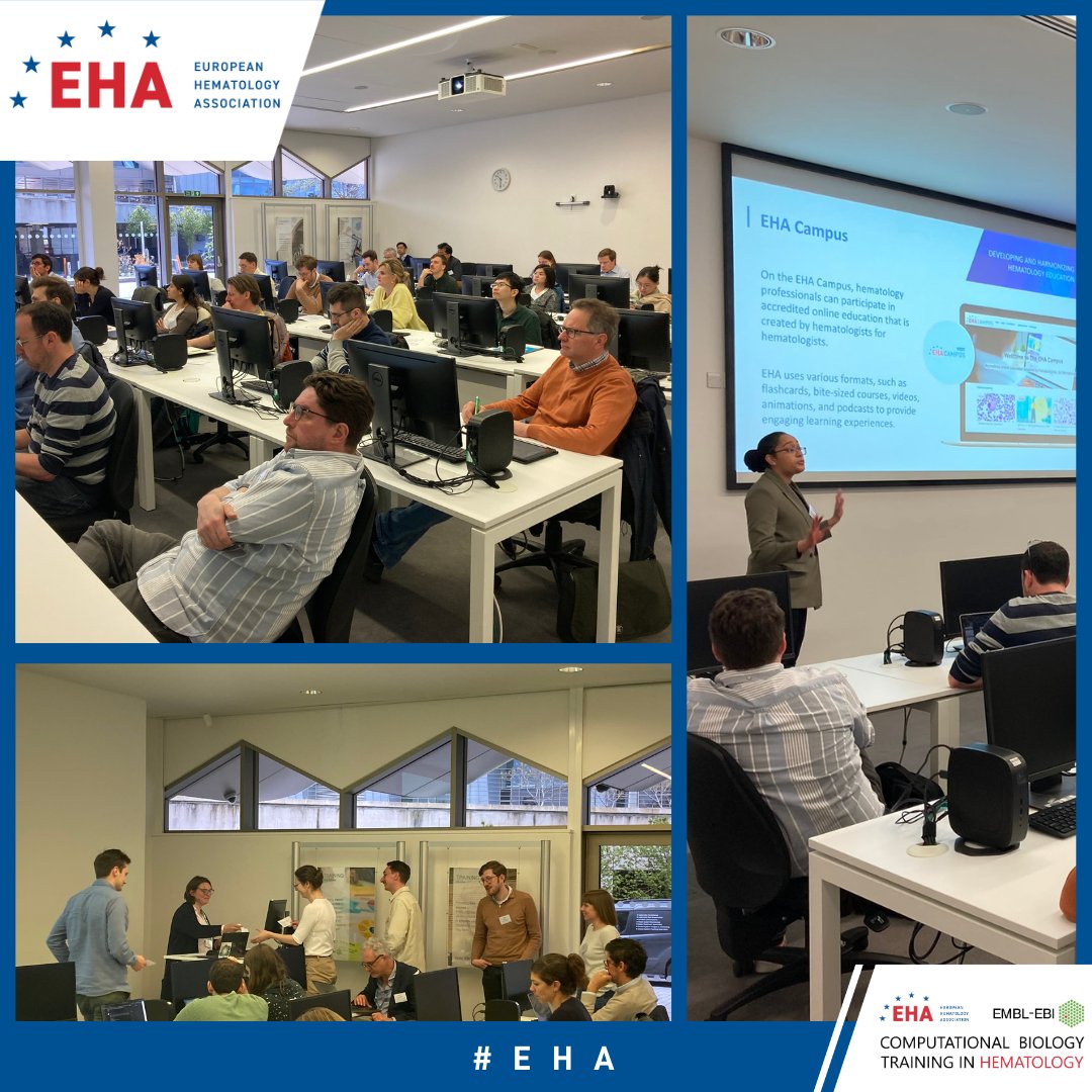 This year's #EHA @emblebi Computational Biology Training in Hematology is underway! 🚀 Today, our #hematology researchers were introduced to EMBL-EBI data resources and delved into the science of bioinformatics. #YoungEHA The CBTH 2025 call is now open: eha.fyi/CBTH2025