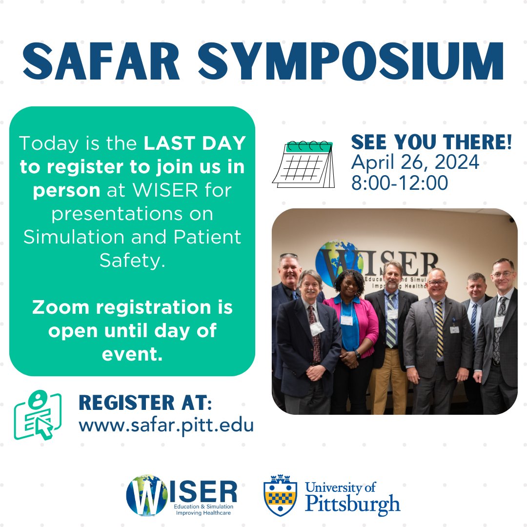 Today is the last day to register to join us in person at WISER for the 21st Annual Safar Symposium! For more information and to register, please visit: wisersimulation.org/safar-symposiu… We look forward to seeing you at WISER on April 26th!