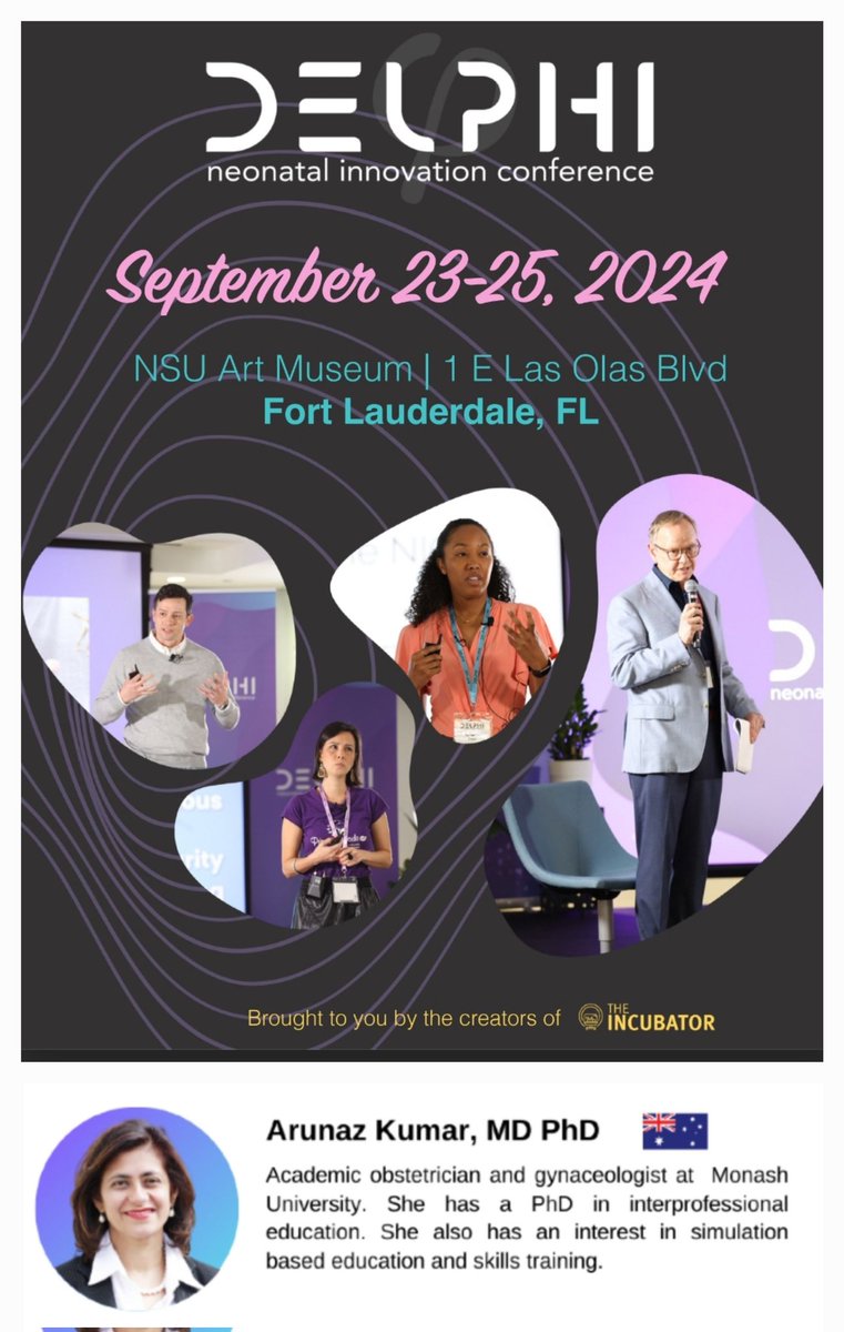 Our co-founder, A/Prof @arunaz Kumar, will present at @nicupodcast's Delphi Neonatal Innovation conference in Fort Lauderdale, FL, in September 2024. Her talk is titled: Combined Obstetric & Neonatal Emergency Simulation (ONE-Sim) program.