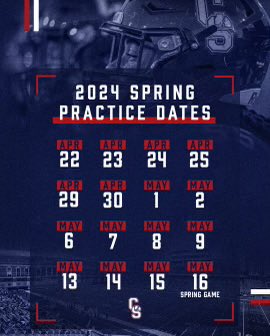 Football is back !! Here are the dates to our Spring Practices, with the Spring Game being held on May 16th. We look forward to seeing college coaches, parents and alumni ! #CHOP | #DDT 🎸🪓