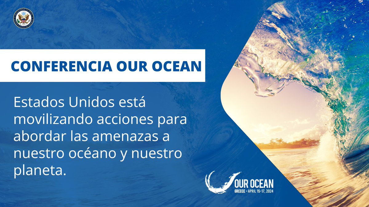 En la Conferencia #OurOcean, seguimos trabajando para abordar la crisis climática: -Apoyando prácticas de pesca sostenible -Conservando el 30% del océano global para el 2030 -Combatiendo la contaminación plástica -Construyendo economías azules -Fomentando la seguridad marítima