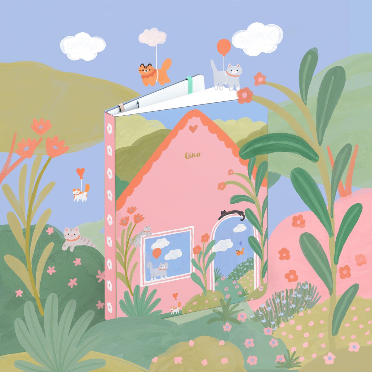 bungadanbintang's tweet photo. Happy news! My artwork is chosen by https://t.co/c9fORbehlh to be printed as limited edition book covers for the upcoming KLIF event. The artwork is about Bungaland, a dream world of Bunga dan Bintang where magical flower garden blooming and cats playing around happily. 🐱🌸 https://t.co/sIZmJNOfX8