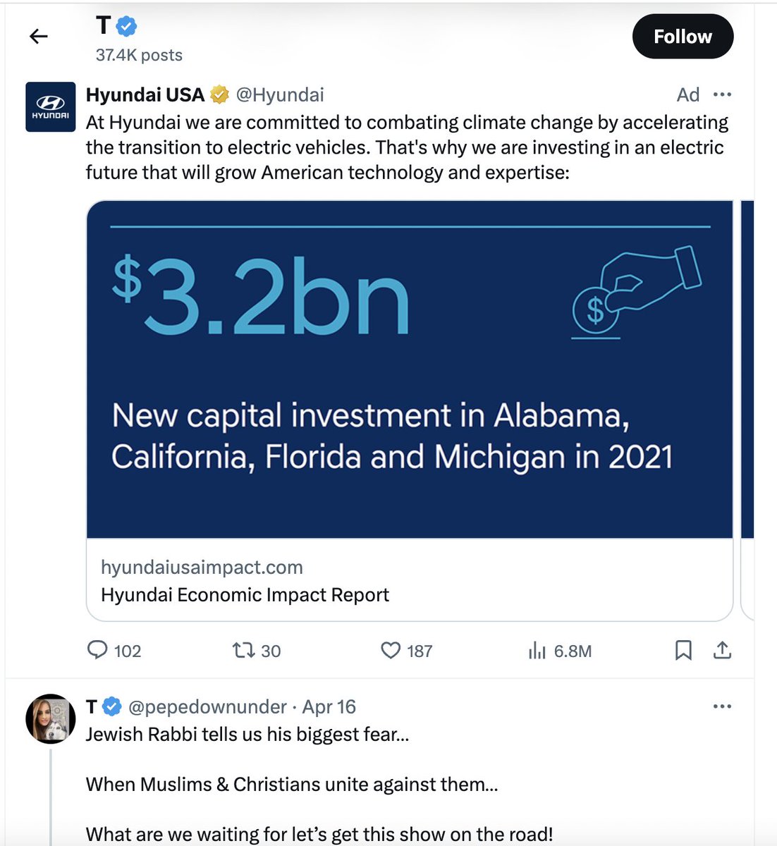 @LMplusG Hello @Hyundai. Your ad on @X appeared today on this Premium, verified pro-Hitler account. So #HyundaiMotorGroup is sponsoring neo-Nazi ideology on X with its advertising dollars. Statement from Hyundai Motor Group @HMGnewsroom?

@David_Ingram @BenjaminGoggin