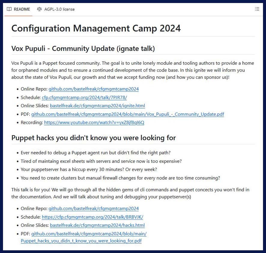 betadots (@betadots) on Twitter photo All documents like the slides, PDF etc., from Tim's <a href="/BastelsBlog/">bastelfreak</a> two talks at the #CfgMgmtcamp in February in Gent can be found here: buff.ly/3Uk3obr
#puppet #voxpupuli #devops All documents like the slides, PDF etc., from Tim's <a href="/BastelsBlog/">bastelfreak</a> two talks at the #CfgMgmtcamp in February in Gent can be found here: buff.ly/3Uk3obr
#puppet #voxpupuli #devops