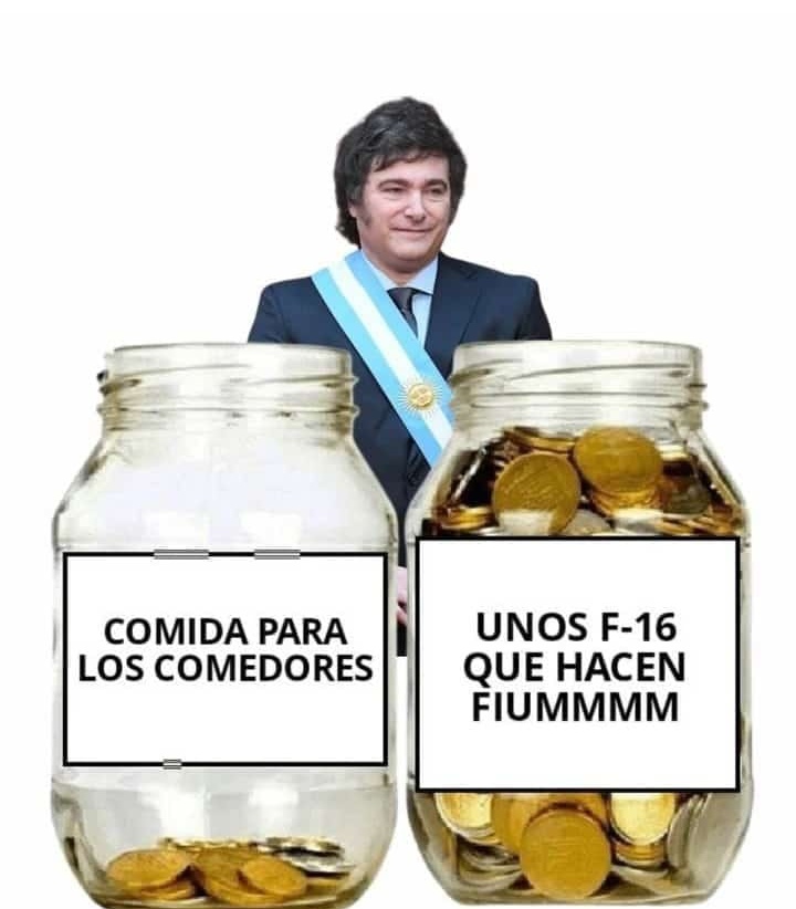 Se quejan de todo ché Quieren comida... los aviones tienen hierro ! Van al aeropuerto a limpiar los F-16 con la lengua y hacemos 2x1 😉 Es peor que el innombrable 🤦 #ElSalarioNoEsGanancia #MileiTeMintio #TodaDeMilei #BuenMiercoles