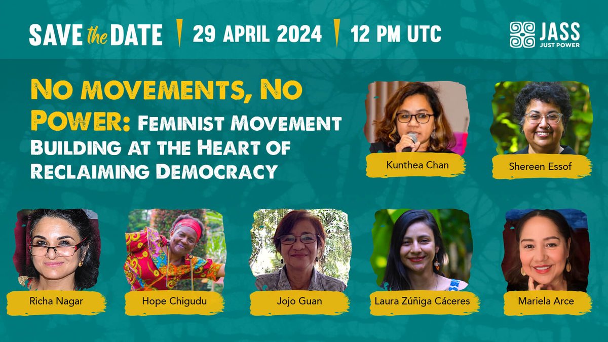 📢 #NoMovementsNoPower Join us 👉🏾 for a Just Power Global Dialogue 🗣️ on 🗓️ Apr 29 @ 12 PM UTC to explore approaches to movement building ✊🏾, the vital role of #feminist popular education + what we can learn from past liberation struggles. Register now 🔗 justassociates-org.zoom.us/webinar/regist…