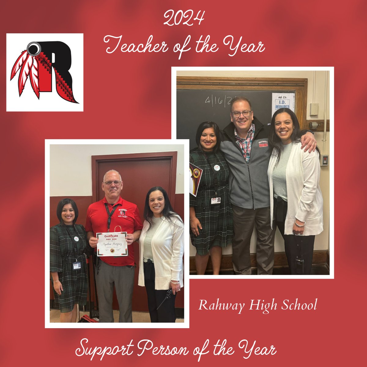 Congratulations to Mr. Radler, our Teacher of the Year, and Mr. Bringuez, our Support Person of the Year! Your continued efforts create a positive impact on the learning environment at Rahway High School. #RHSBelievesInSuccess