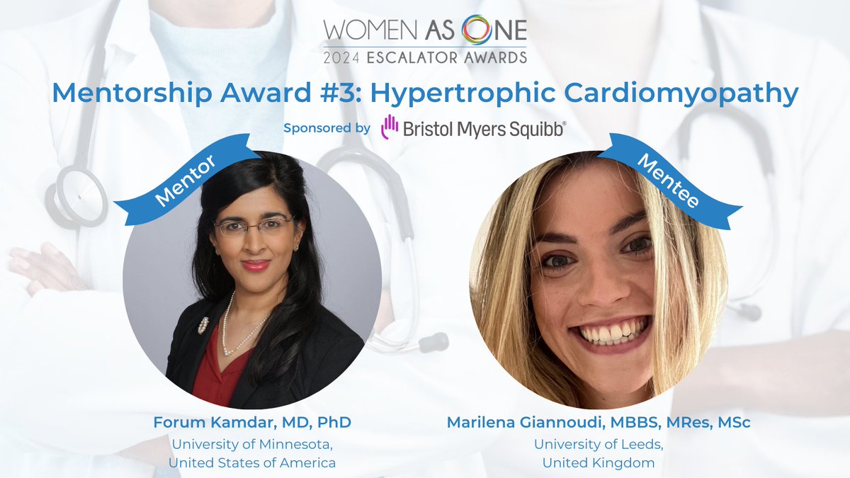 Mentorship Award #3: Hypertrophic Cardiomyopathy sponsored by @bmsnews Congratulations to Mentor @ForumKamdar and Mentee Dr Marilena Giannoudi, who will investigate best practices in the treatment and management of HCM. #EA2024 #WIC