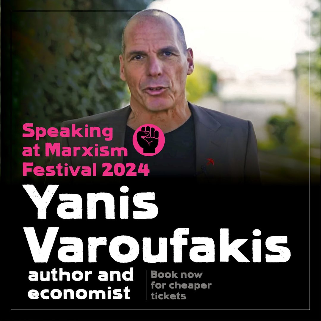 We’re delighted to be hosting <a href="/yanisvaroufakis/">Yanis Varoufakis</a> at #marxism24. The former Greek minister has recently been an outspoken against #IsraeliGenocide &amp; was speaking at the Berlin Palestine conference that was shut down.

🗓️ 4-7 July
📍 Central London 
Tickets: bit.ly/marxism24