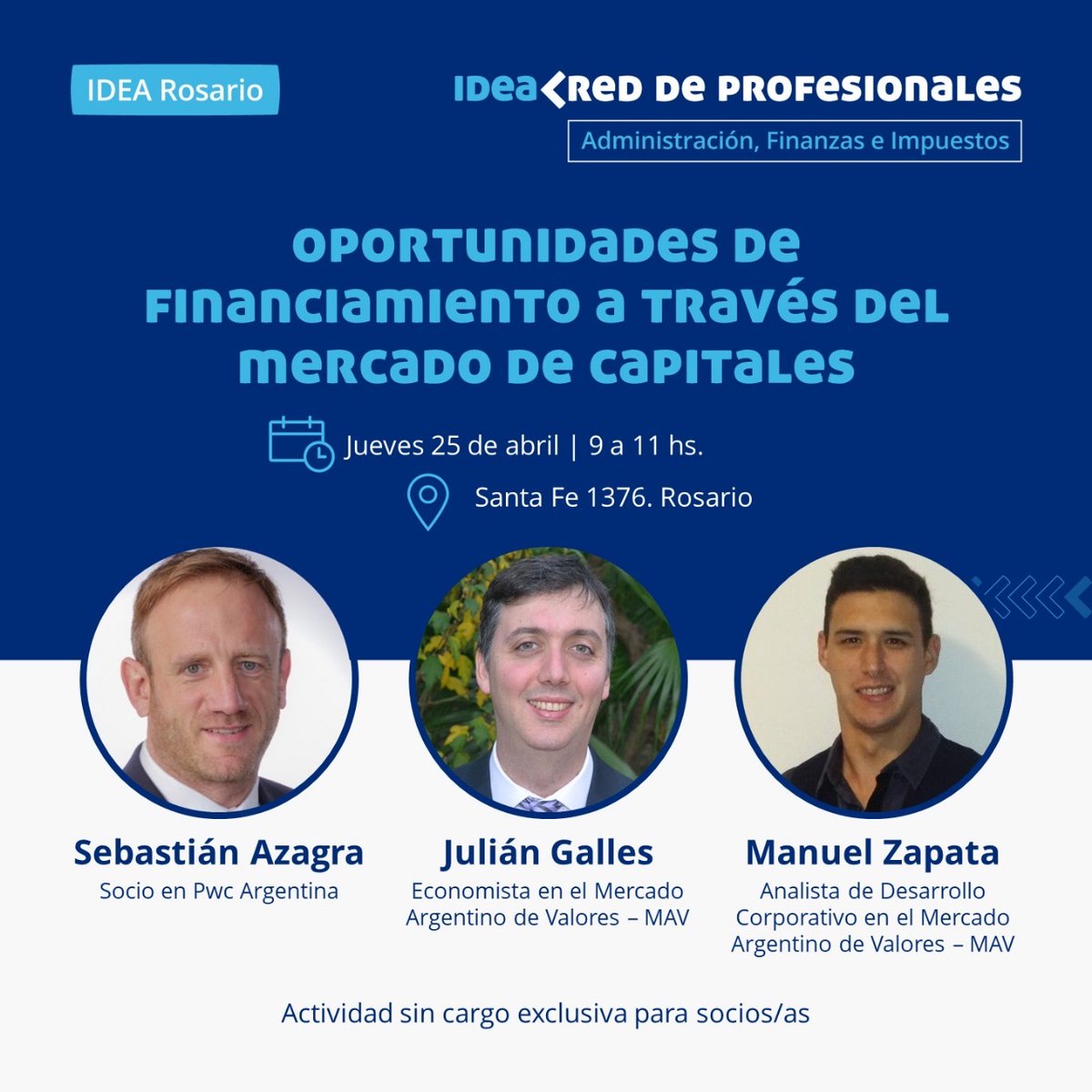 MAVSAOficial's tweet image. "Oportunidades de  #financiamiento a través del #MercadoDeCapitales"

Te invitamos a participar de la 1ra. Reunión de la Red de Administración, Finanzas e Impuestos de IDEA Rosario @idea_arg 

📅 Jueves 25/04 
⏰ 9:00 h
📍 IDEA Rosario, Sta Fe 1376 

Para participar, inscribite…
