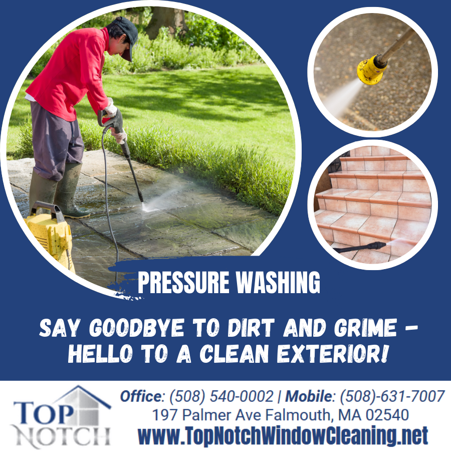TNWindowClean's tweet image. PRESSURE WASHING

Say goodbye to dirt &amp;amp; grime - hello to a clean exterior! Our pressure washing service at Top Notch Window Cleaning can remove stubborn stains &amp;amp; buildup from your home or business.

#WindowCleaningCapeCod #PressureWashing #CleanExterior

bit.ly/3dWAR5f