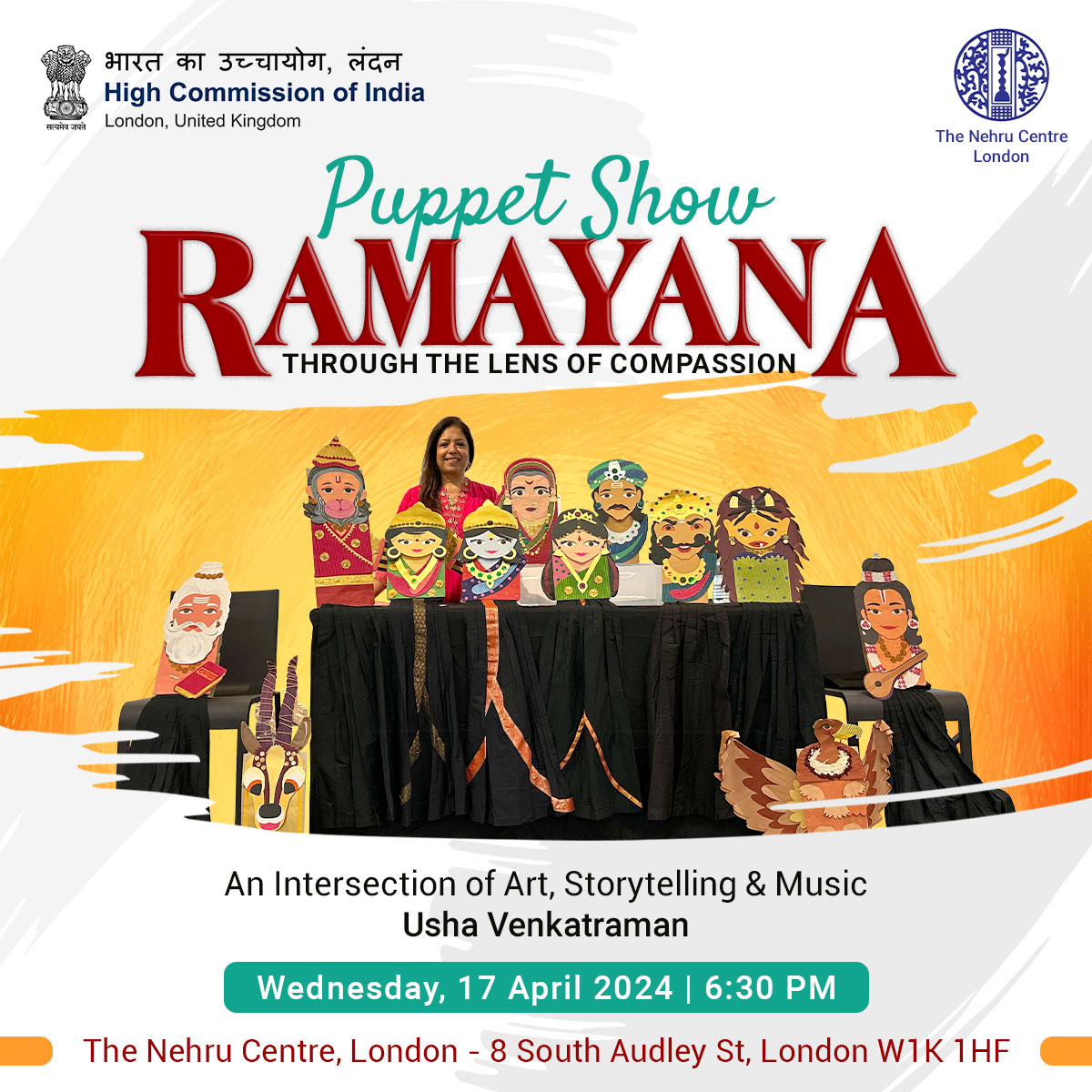 Join us today 17 April 2024 at 06.30 pm for an enthralling evening with puppets as Storyteller and Tedx Speaker Usha Venkatraman presents Hanuman’s Ramayana, through the lens of compassion. @MinOfCultureGoI @HCI_London @sujitjoyghosh @VDoraiswami @iccr_hq