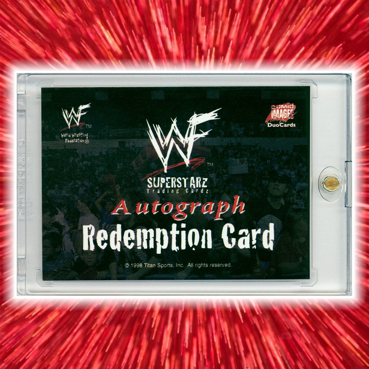 For #wrestlingcardwednesday, here's the 1998 Comic Images auto redemption card that could be redeemed for Rock, Hawk, Chyna, or Owen Hart autos: