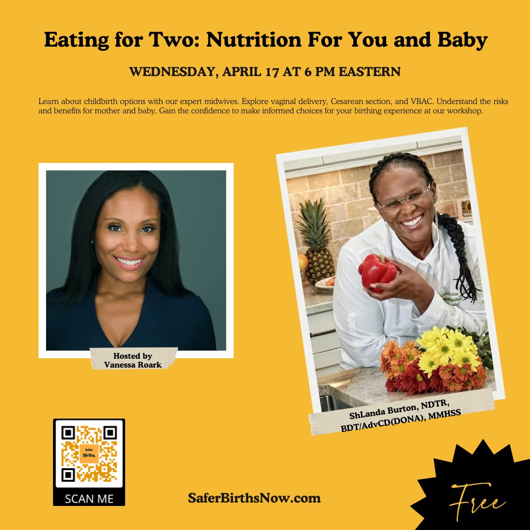 Our ACTT Facilitator and nutrition expert, Sh'Landa Burton will join Vanessa Roark in a conversation on nutrition for you and your baby. Join us tonight at 6 PM EST Register here: saferbirthsnow.com/schedule-of-ev…