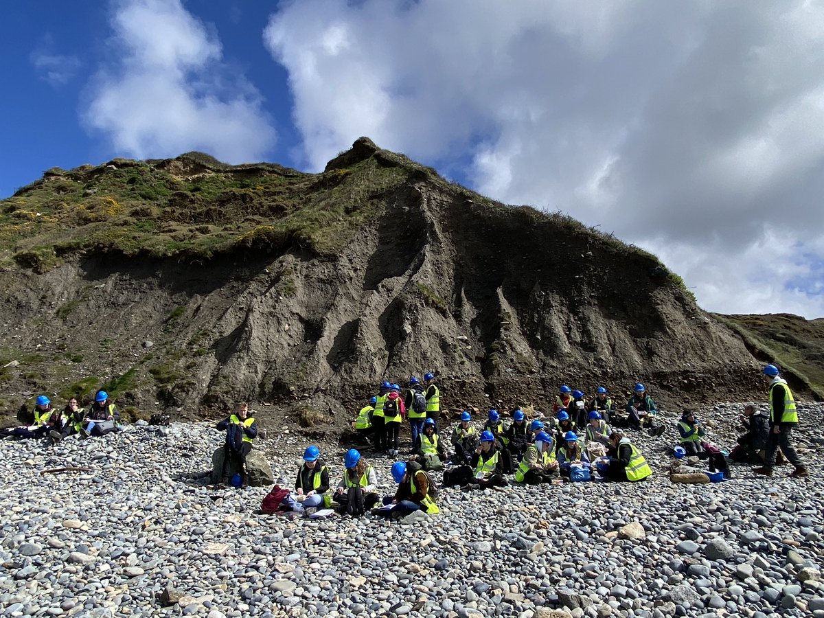 Our Geography and Environment studies have been examining the evidence for late Pleistocene environmental change in Pembrokeshire. This was a well-earned lunch break after logging the fantastic sediment sequence at Druidston Haven.