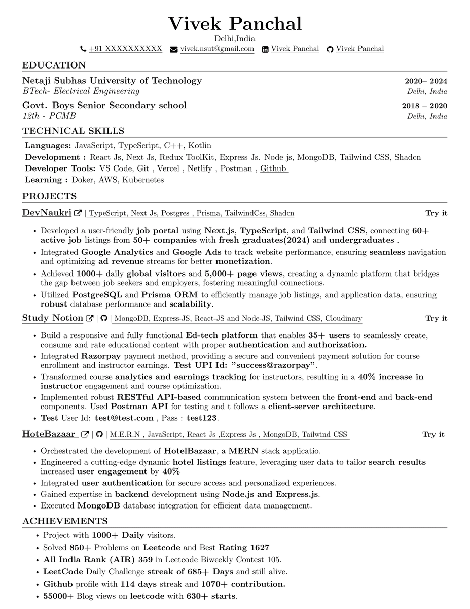 Vivekpanchaal's tweet photo. Review my resume , will you refer me or not for an SDE intern &amp; FTE role ?

1.Project with realtime users
2. Industry level projects &amp; skills 
3. Good in DSA

Drive link :- https://t.co/TZqllCdXs6

Project :- https://t.co/Qm5aqv9VoQ 

#resume #layoffs2024 #jobs #hiring https://t.co/ZfjweQttpI