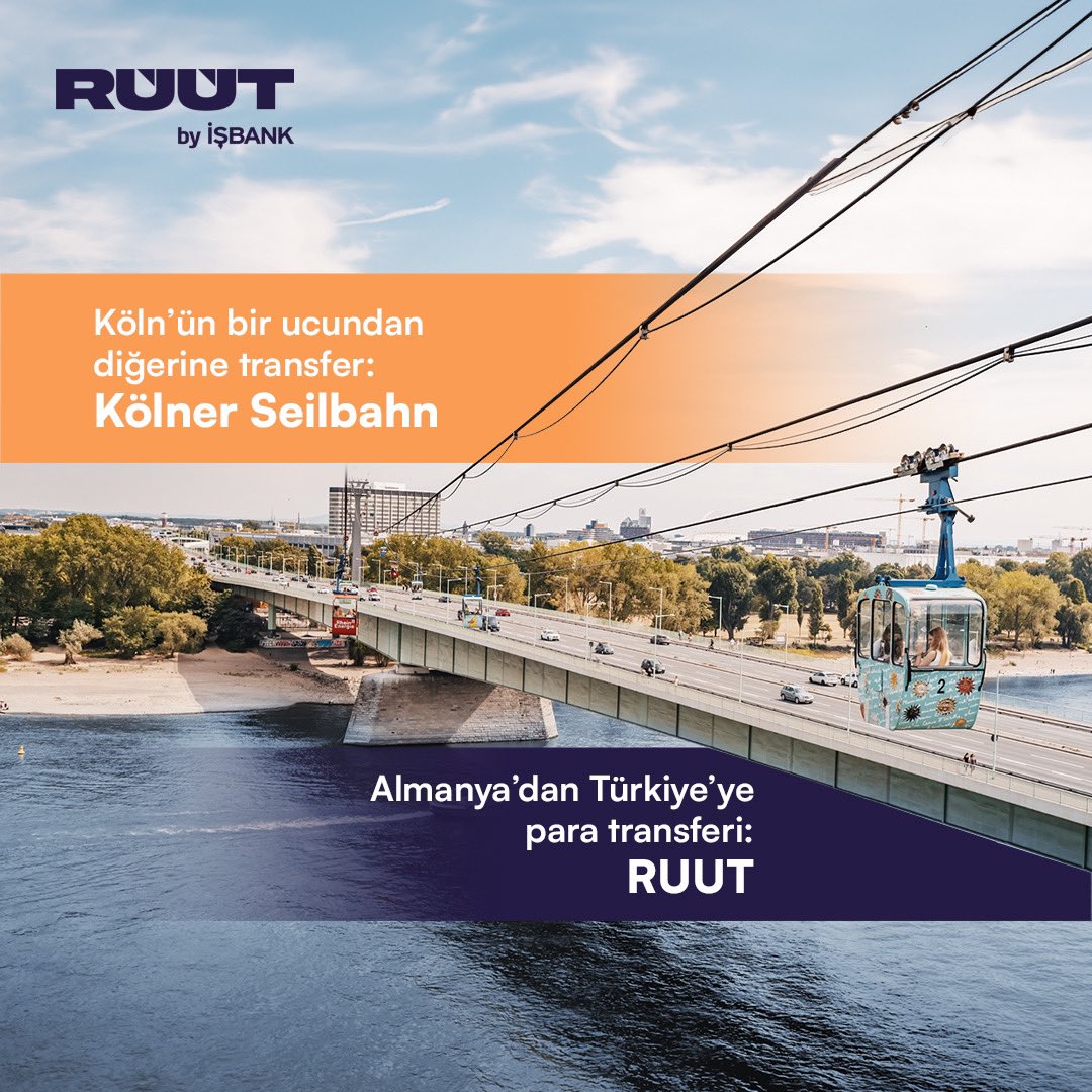 Kölner Seilbahn ile şehrin bir ucundan bir ucuna; RUUT ile Almanya'dan Türkiye'deki sevdiklerine ulaşmak çok kolay! 🚀 🎉

Sen de daha fazlasını keşfetmek için bizi takip etmeyi unutma. 🤩

#kölnerseilbahn #köln #almanyadayasam #almanya