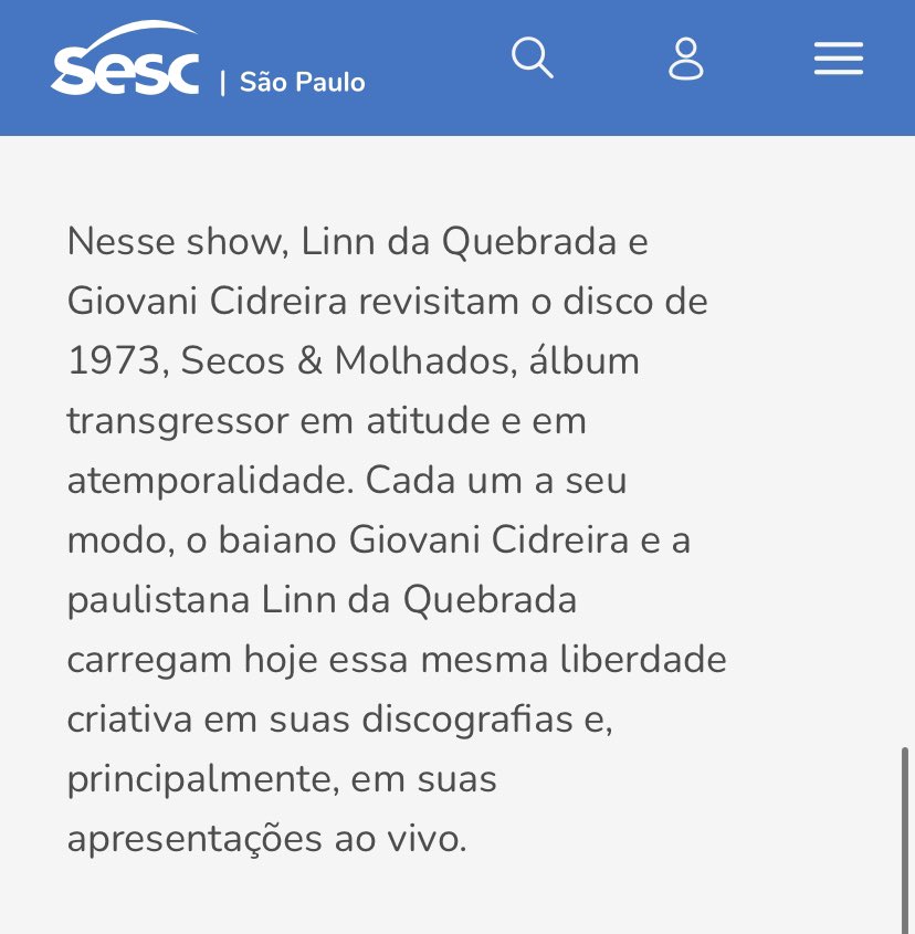 eu digo para vcs serem rápidas, né? os ingressos online para o show de Secos & Molhados já esgotaram e as vendas abriram hoje, hein? agora, só tem ingresso presencial na bilheteria de qualquer Sesc tá esperando o quê? vem se molhar conosco 🤭🤭