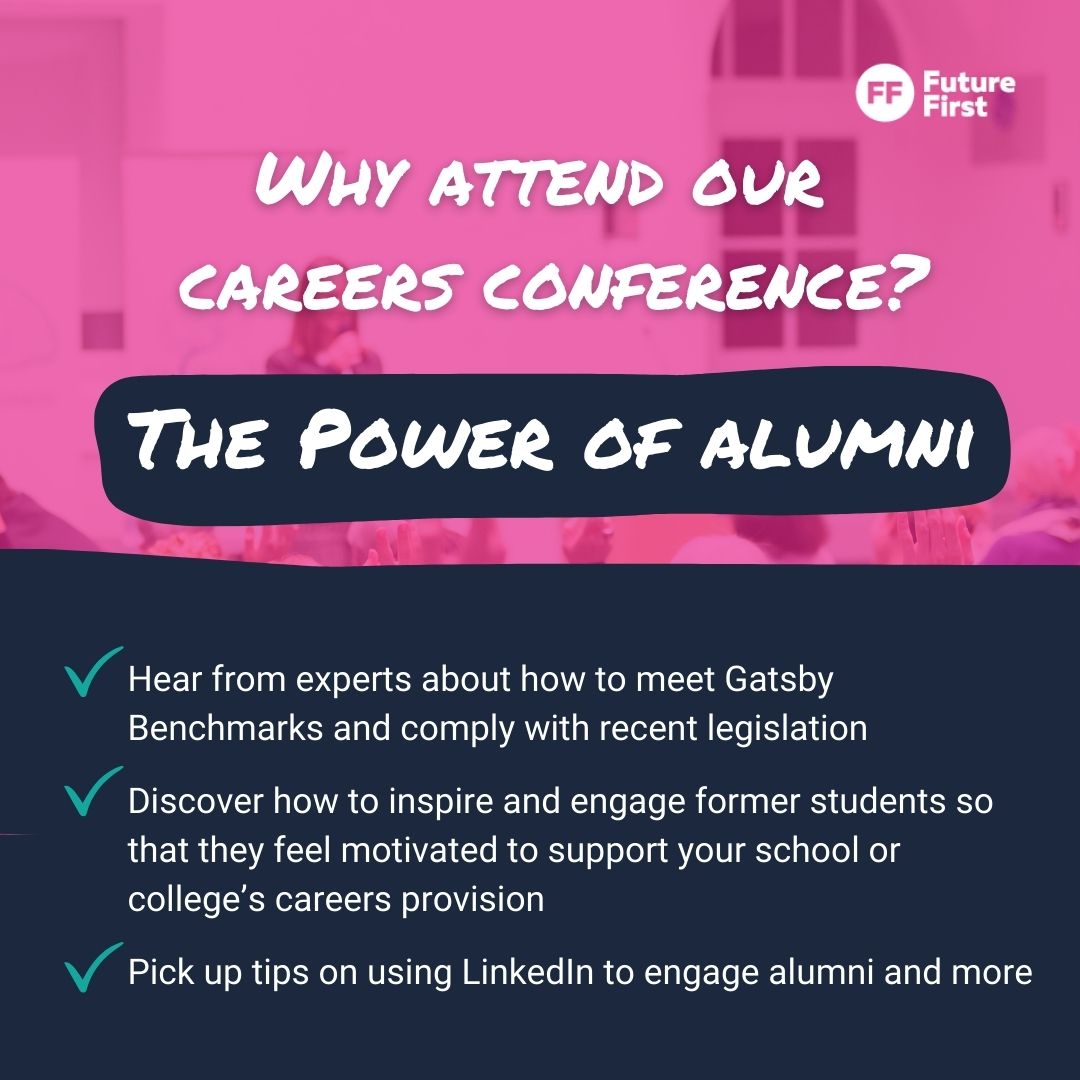 ❓️Are you a careers lead or responsible for the careers provision in your school? Discover how you can harness the power of your alumni network through expert sessions, actionable advice, and take-home resources at our upcoming careers conference. 👉️ futurefirst.org.uk/future-first-c…