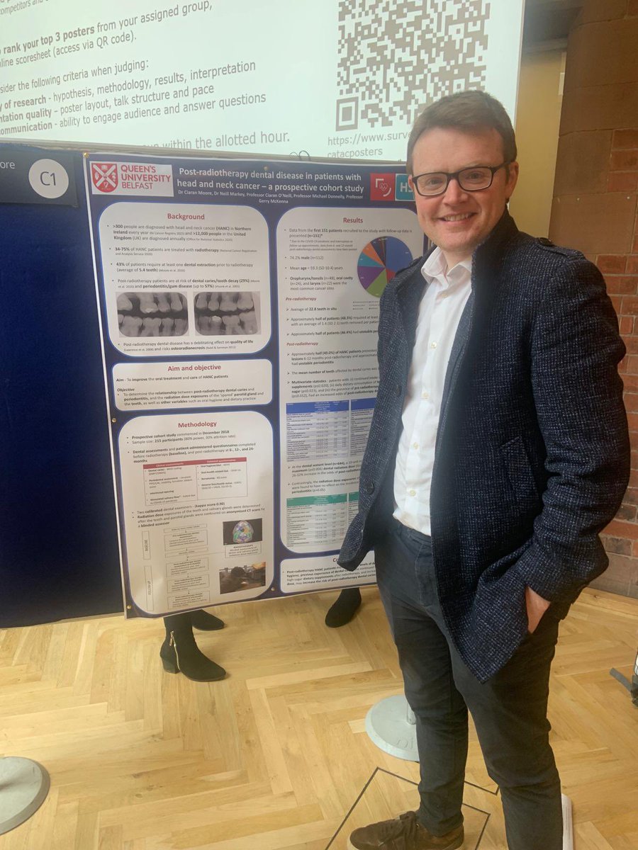 Delighted to see oral health research well represented at #CATAC2024 in Belfast. Ciaran Moore and @nicoolahoolland from @CPH_QUB presenting their work on head and neck oncology and gerodontology. @CarolineLappin @Gerodontology @QUB_CATP @TheBDA