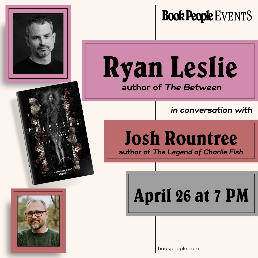 Next Friday, I'll be at @BookPeople with @josh_rountree for the launch of COLOSSUS. If you're in Austin, come on by!