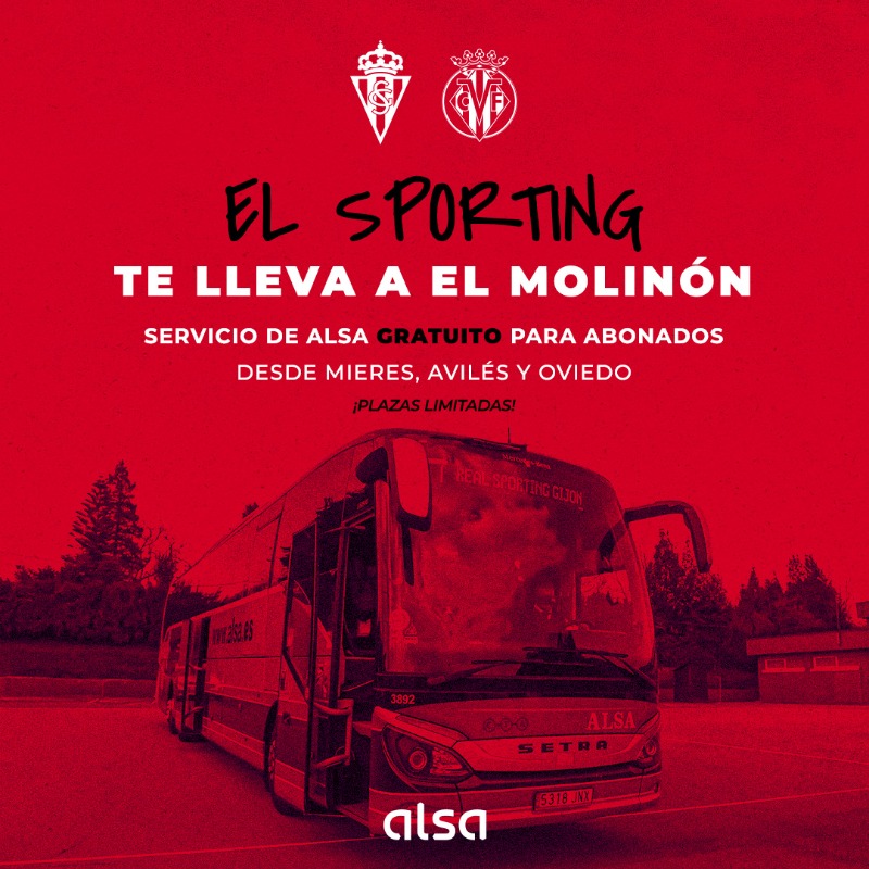 RealSporting's tweet photo. 🚌 El Sporting te lleva a El Molinón 🔴⚪

Servicio 𝐠𝐫𝐚𝐭𝐮𝐢𝐭𝐨 con @Alsa_autobuses para nuestros abonados en el #RealSportingVillarrealB.

👊🏻 #Por𝐓𝐈