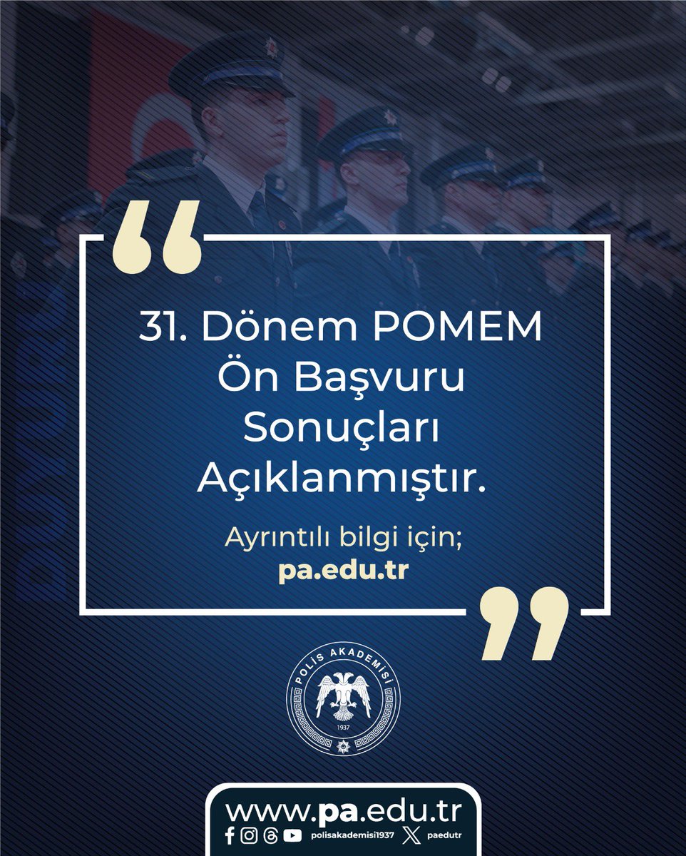 paedutr's tweet photo. 31. Dönem POMEM giriş sınavı ön başvuru sonuçları açıklanmıştır.

💻Sonucunuzu öğrenmek için;
https://t.co/fGfpE4w4pu https://t.co/7oNmxFgWlM