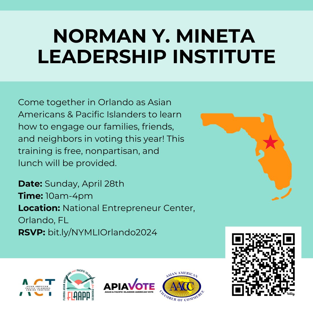 APIAVote is excited to host our first NYMLI training of the year with our friends in Florida! Come learn how to organize with us! 💪🏽 Sign up today: bit.ly/NYMLIOrlando20…