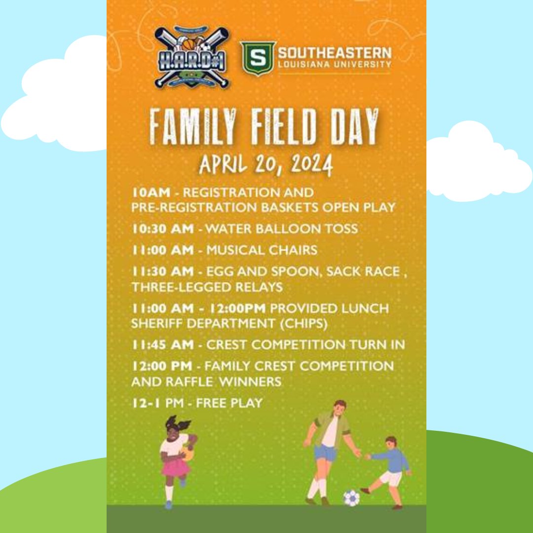 southeasternkhs's tweet photo. Join us for Family Field Day! Fun activities for all ages including soccer, kickball, and more. Enjoy music, food, crafts, and a scavenger hunt! April 20th, 10am-1pm at Chappapeela Sports Park. Don't miss out! https://t.co/RGAov4cget