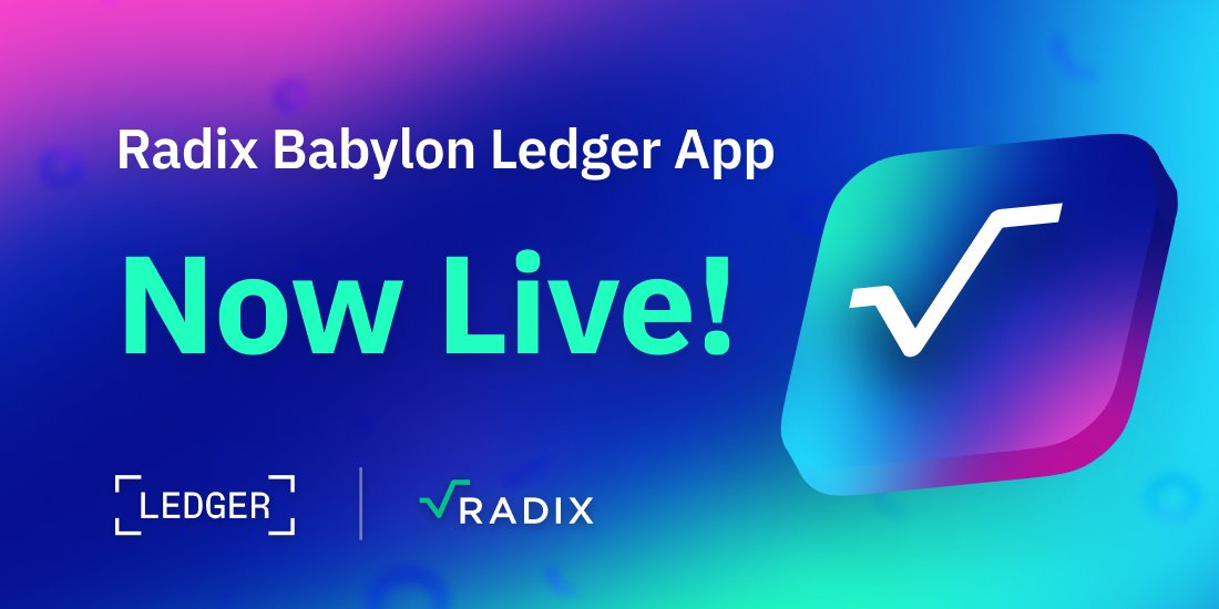 The Radix Babylon Ledger App is now in the main Ledger Live store! You can now secure your Radix assets with <a href="/Ledger/">Ledger</a> hardware wallets. 

Learn more: radixdlt.com/blog/radix-bab…