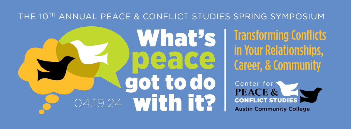 Join us at the upcoming Peace and Conflict Spring Symposium, happening on April 19! This is the tenth year ACC has hosted the event, focusing on bringing peace and transformation to conflict resolution. Check out the event and register here >> liberalarts.austincc.edu/center-peace-c…