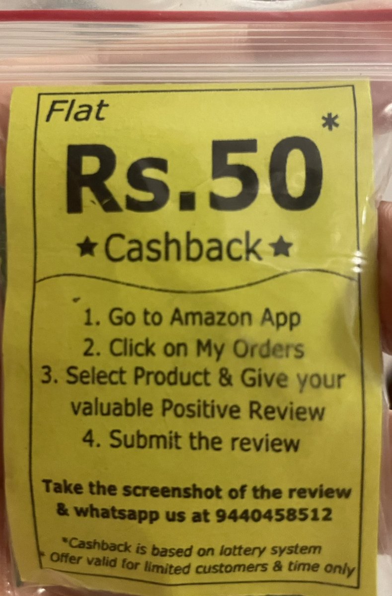 adityakalra's tweet photo. Sellers wanting a positive review on Amazon India website have a sweet bribe offering with their products - tiny sachet with two mango candies and a promise of 50 rupees cashback for a “valuable positive review”. #IndiaECommerce #Amazon https://t.co/swCcDfOoX6