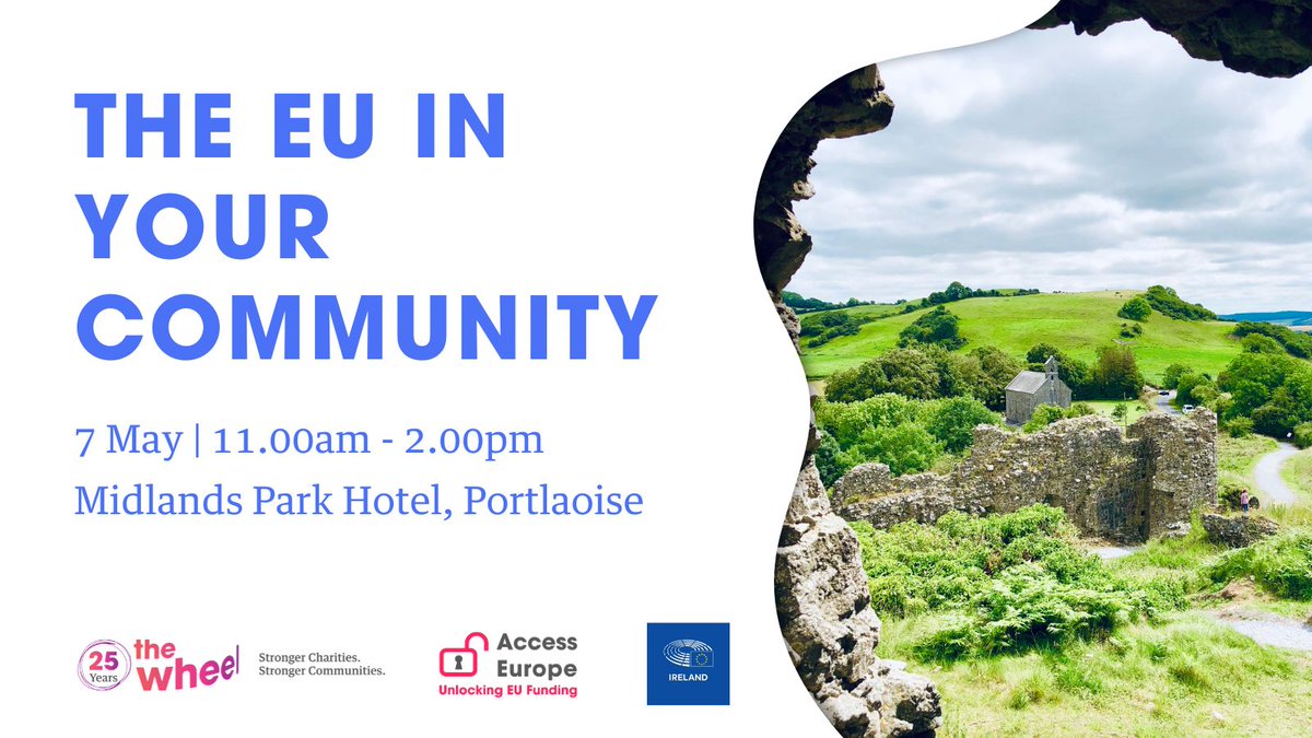 📢Come join us in #Portlaoise! 🇪🇺In co-operation with the European Parliament Liaison Office, we're hosting an in-person event on 7 May! Gain insights on active EU citizenship & learn how @EuropeAccess can support you to start your EU funding journey! 👉wheel.ie/training/2024/…