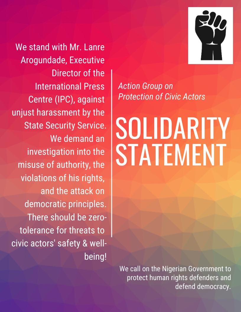 We strongly condemn the unjust harassment of Mr Lanre Arogundade (@lanreipc) of @IPCng by @OfficialDSSNG and demand an investigation into the misuse of authority and the violation of his rights. We at @YIAGA raise our voices in solidarity him and call for an end to the…