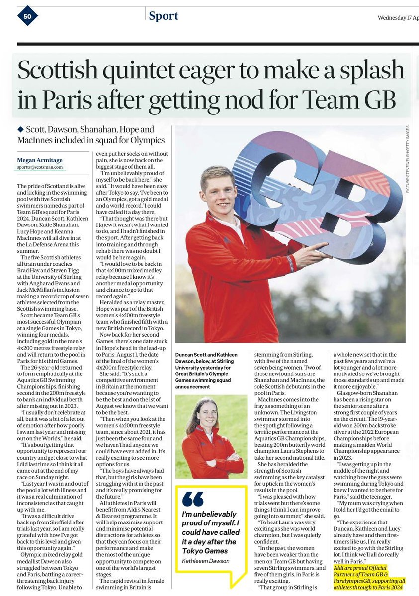 #100DaysToGo and Sportsbeat's @armo_meg meets swimmers determined to make an Olympic splash via @TheScotsman #Paris2024