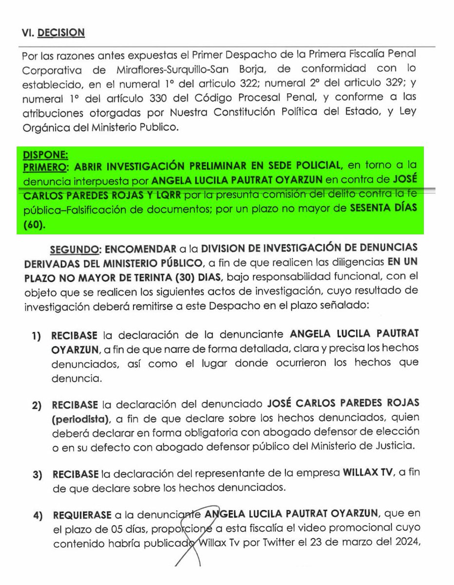 #Urgente. Fiscalía abre investigación a @cparedesr (a) Mechito por difamar y falsificar documentación contra la defensora ambiental Lucila Pautrat. Y pensar que llamaba “investigable” a @CarmenVelardeK, actual jefa de @ReniecPeru, pero el “investigado” terminó siendo él.