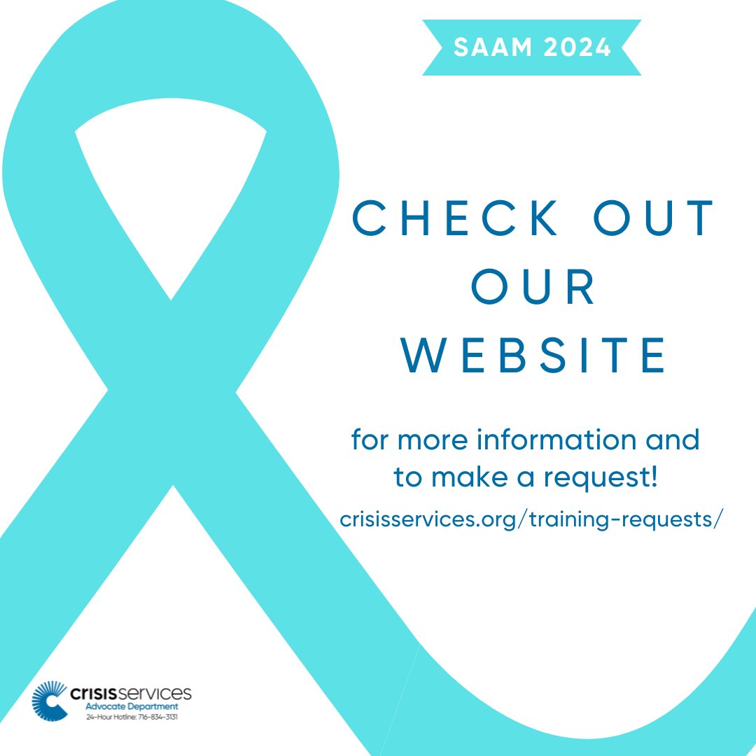 💙 Help Prevent #SexualAssault & #DomesticViolence 💙 Schedule a training: crisisservices.org/training-reque… #SAAM2024 #SAawareness #MentalHealthAwareness #ErieCounty #CrisisHotline #CrisisSupport