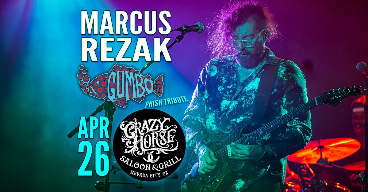 APRIL 26TH! Nevada City, CA <a href="/crazylikeahorse/">Crazy Horse Saloon</a> 🐟 Get tickets now!  eventbrite.com/e/marcus-rezak…

#guitarhead #concert #tour #nevadacity #california #gettickets #April26 #gumbo #phish
