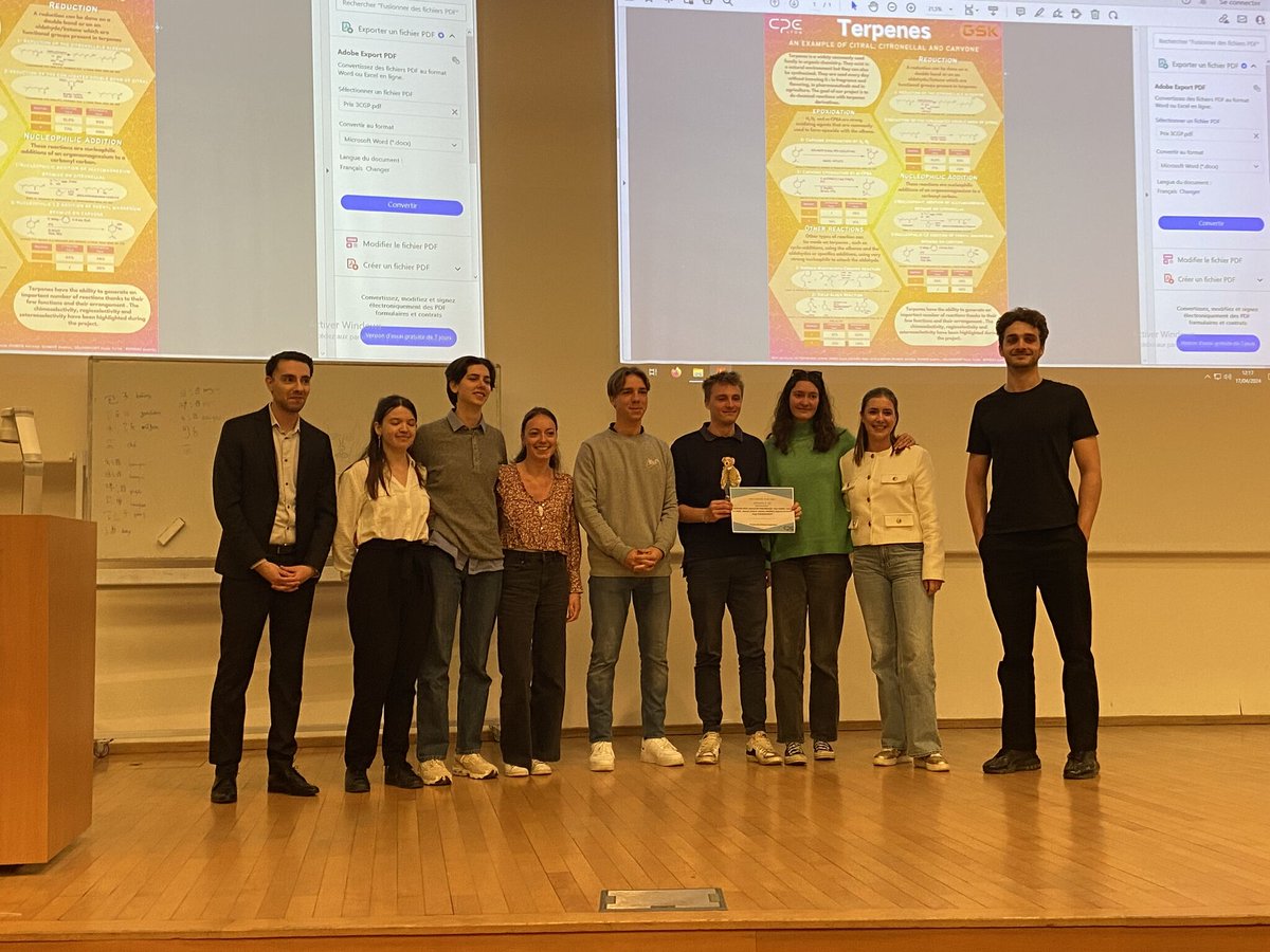 👏 Bravo à nos étudiants en 3e année en Chimie Génie des Procédés pour leurs projets de chimie organique et leur présentation devant @GSK !