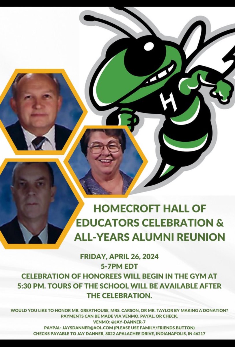 We are holding an all year reunion on Friday, April 26th from 5-7 PM for everyone who attended @HomecroftEL We will be recognizing 3 teachers and inducting them into our Hall of Educators. That ceremony begins at 5:30 in the gym.