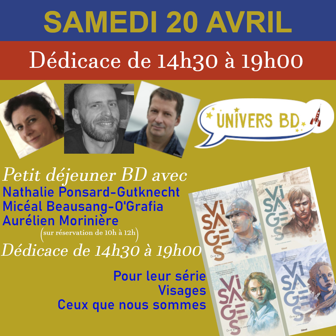 📚✍️ Rejoignez-nous samedi 20 pour un 'petit déjeuner bd' de 10h à 12h (sur réservation au 02 31 38 99 99) ou en séance de dédicace de Visages de 14h30 à 19h00 à Univers BD de Caen. @GlenatBD #universbdcaen