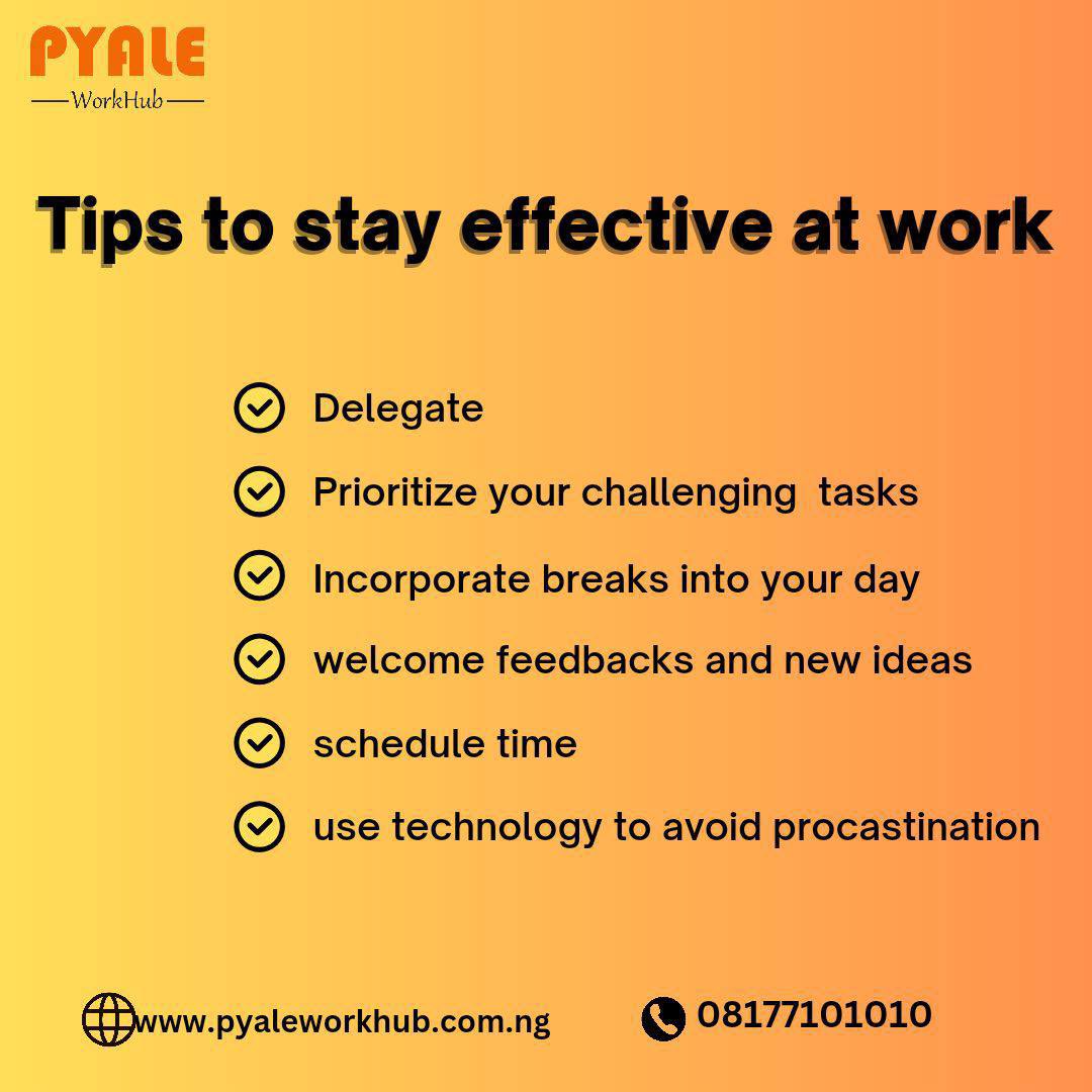 Let us know if this was helpful 

#businesstips #pyaleworkhub #pyaleproperties #cowork #coworkingcommunity #workstations #tips #stayeffectivenotjustbusy #education #flexibleofficesolutions #officespaceforrent #lagosoffices #startups #porthacourt