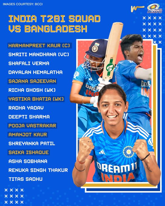 Oh how we’ve missed them! 🥹 #BANvIND T20I squad 📷, as Sajana earns a maiden 📷  

#AaliRe