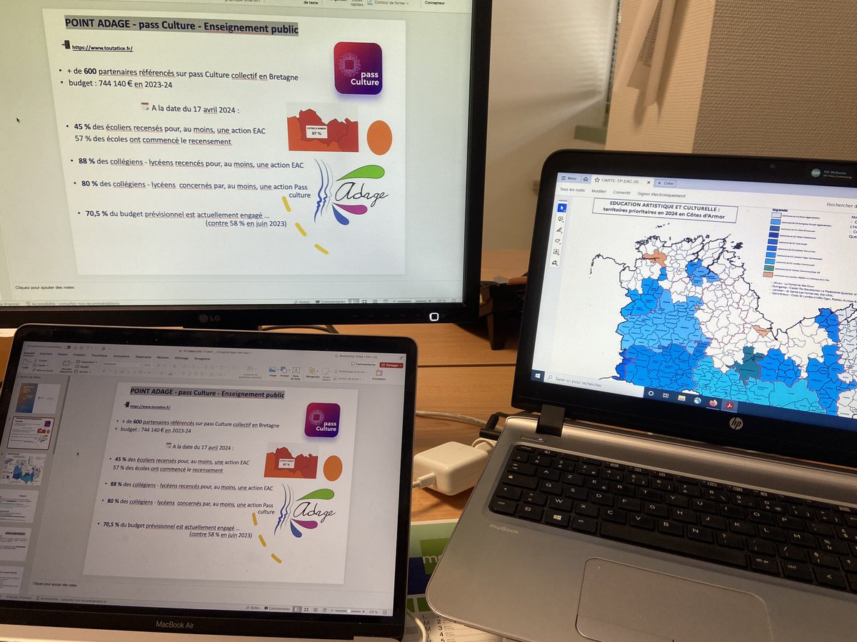 Emmanuel_Laot's tweet photo. St-Brieuc (22). Webinaire de formation @DRAEAC_Bretagne des profs référents culture des collèges &amp; lycées publics du 2️⃣2️⃣ avec  @aourellguivarch . Point d’étape (🚧💡🛠️ ADAGE &amp; @pass_Culture ) vers  le 💯% #EAC pour tous les élèves sur tous les territoires. On y est presque ! 🎯 https://t.co/nz6a5xlaCS