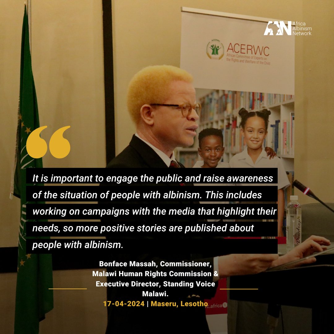 🔴 #HappeningToday #ACERWC43 At the ongoing Day of General Discussion: Solutions to Challenges Faced by Children with Albinism, @bonmassah states ~ “It is important to engage the public and raise awareness of the situation of people with albinism.