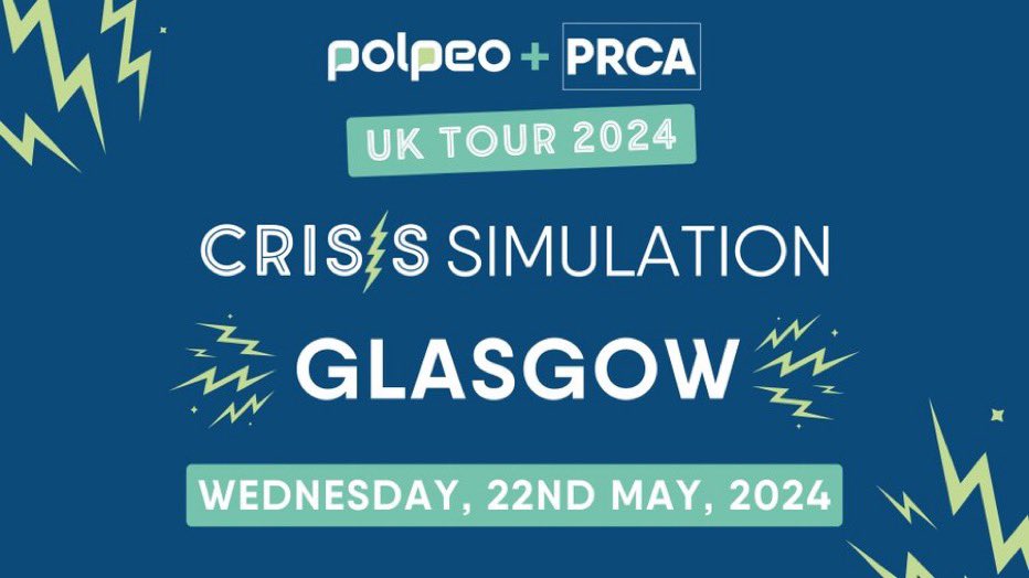 🚐 The tour has started! Join our PRCA Crisis Communications Group  for an in-person and interactive crisis simulation, hosted by crisis simulation experts, @Polpeo. 📍Glasgow registration: ow.ly/yZ1650RaeMV