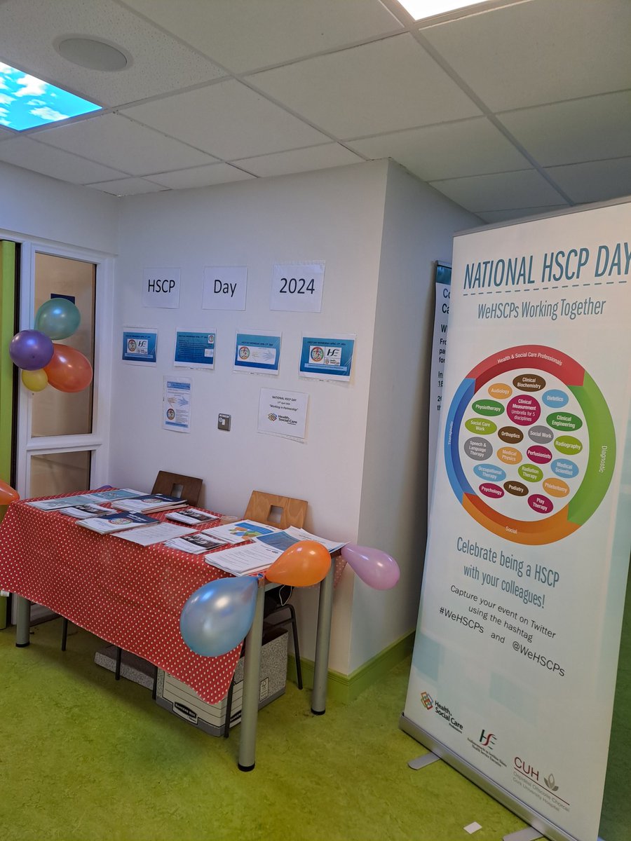 Happy HSCP day 2024 from @CUH_Cork 🎉 We have a stand at the canteen, QI poster display and talks from various HSCPs in the main auditorium at 2pm @cuh_hscp @ACSLM1 @hylandjo