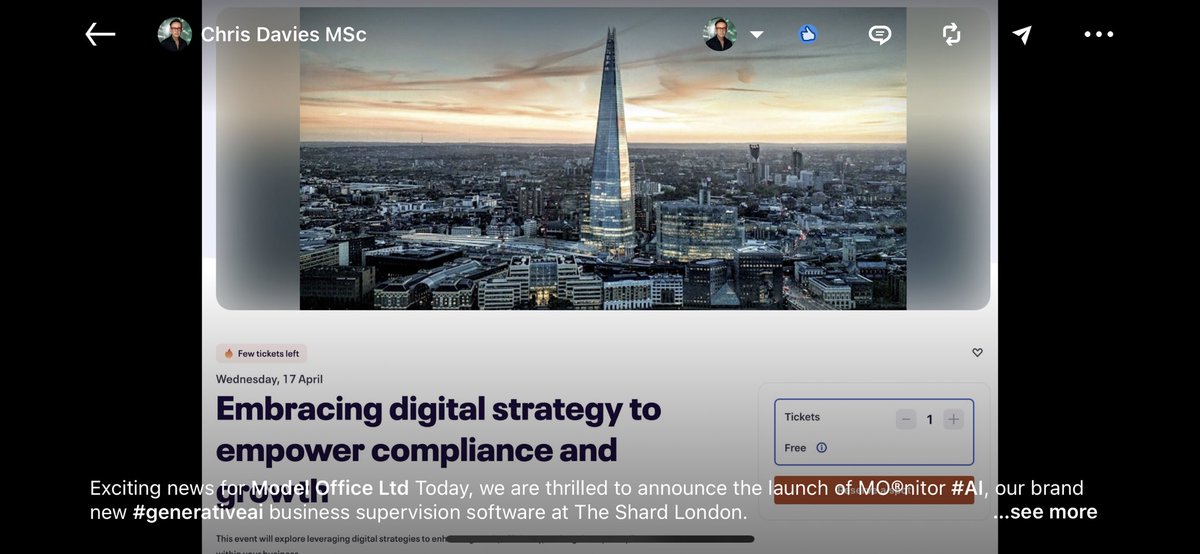 Exciting news for <a href="/modelofficeuk/">Model Office-MO®️</a> Today, we are thrilled to announce the launch of MO®nitor #AI, our brand new #generativeai business supervision software at The Shard London. This new AI cuts compliance dead-time whilst increasing MI and data all at the push of a button 🚀