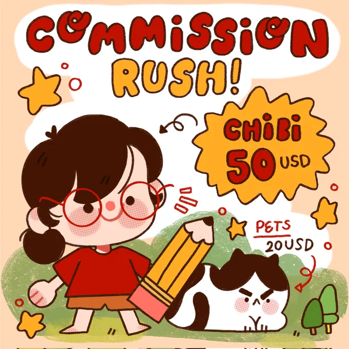 hi!! im opening 5 slots for a c0mm rush in this style 🌞 email me your refs! ✨ 